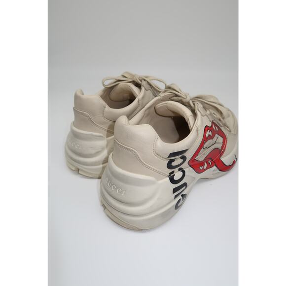 Gucci Leather Rhyton Mouth Print Lace-Up Low Top Sneakers Ivory Size 5.5 - Picture 7 of 16